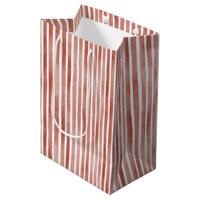 Sacola Para Presentes Média Listras Brancas Vermelhas de Natal (Frente inclinada)