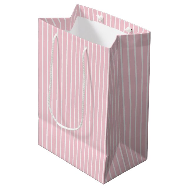 Sacola Para Presentes Média Listras Clássicas Branco - Rosa (Frente inclinada)