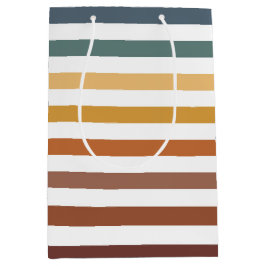 SACOLA PARA PRESENTES MÉDIA LISTRAS CREME LARANJA MARROM TURQUESA