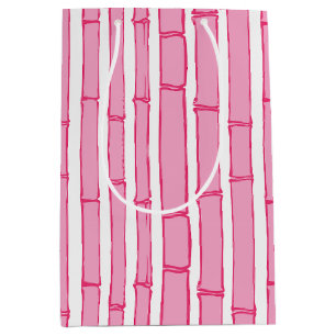 Sacola Para Presentes Média Listras de Bambu Bambooey em Rosa