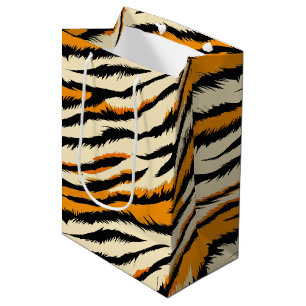 Sacola Para Presentes Média Listras de Tigre Preto e Marrom