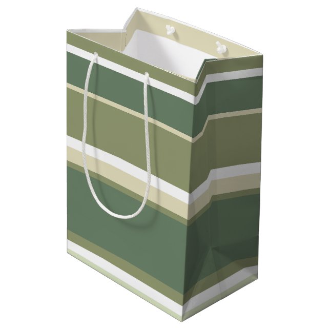 Sacola Para Presentes Média listras de verde-oliva (Verso inclinado)