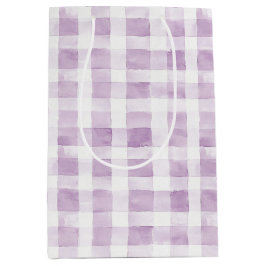 Sacola Para Presentes Média Listras de Xadrez Branco Roxo