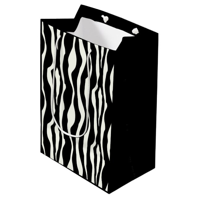 Sacola Para Presentes Média Listras de zebra - Preto e Branco (Frente inclinada)
