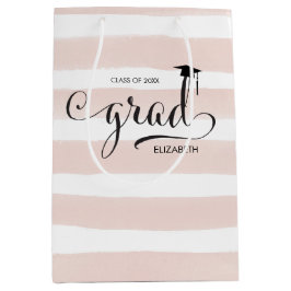 Sacola Para Presentes Média Listras do rosa do boné do formando