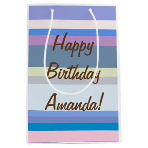 Sacola Para Presentes Média Listras Personalizadas Verde/Bege/Rosa/Roxo/Azul