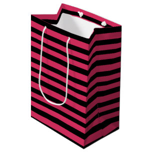 Sacola Para Presentes Média Listras Rosa Cereja e Preto