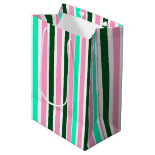 Sacola Para Presentes Média Listras rosa e verdes