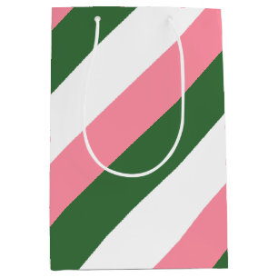 Sacola Para Presentes Média Listras rosa, verdes e brancas