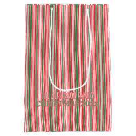 Sacola Para Presentes Média Listras Verdes e Vermelhas de Natal Clássico