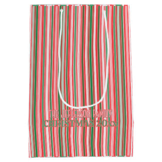 Sacola Para Presentes Média Listras Verdes e Vermelhas de Natal Clássico