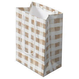 Sacola Para Presentes Média Listras Xadrez Branco Creme