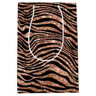 Sacola Para Presentes Média Lítima de Zebra Dourada Rosa Negra
