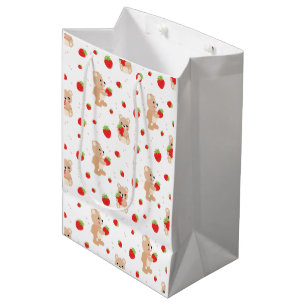 Sacola Para Presentes Média Little teddy bear with strawberry