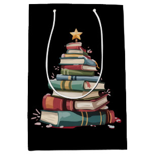 Sacola Para Presentes Média Livros de Natal Árvore Amante de Livros Professore