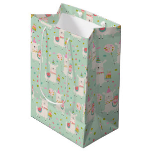 Sacola Para Presentes Média Llama Kids, Partido Turquoise do Pastel Cujo Cachi