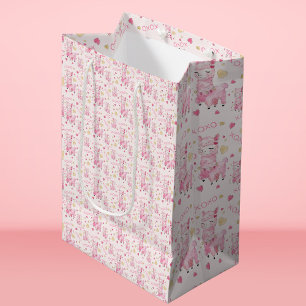 Sacola Para Presentes Média Llama Rosa XOXO Aquarela