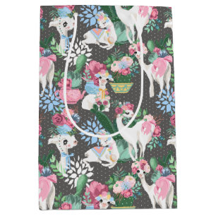 Sacola Para Presentes Média Llamas e flores, com auxílio de escória