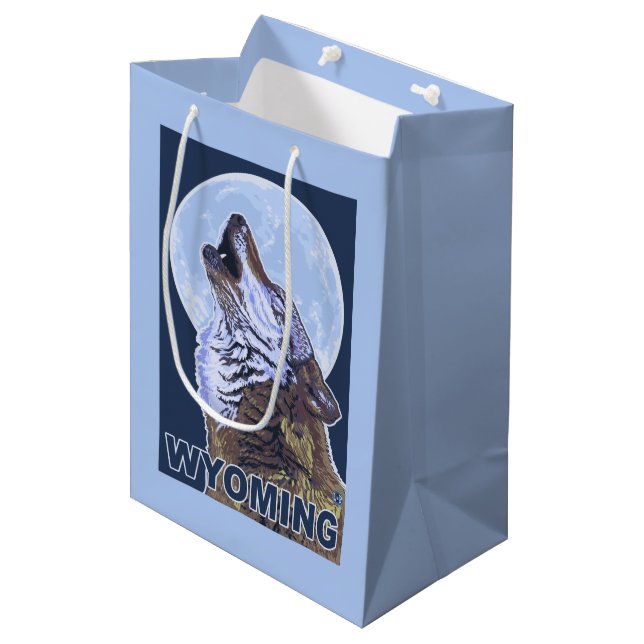 Sacola Para Presentes Média Lobo cinzento HowlingWyoming (Frente inclinada)