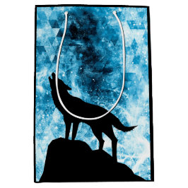 Sacola Para Presentes Média Lobo Uivando Fumaça azul abstrata de inverno