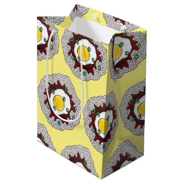 Sacola Para Presentes Média Loco Moco Havaí - Comida de arroz Hamburger - Ovo (Verso inclinado)