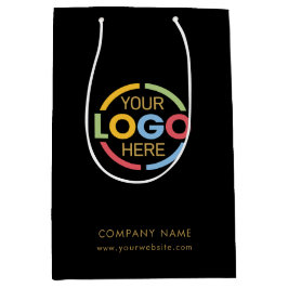 Sacola Para Presentes Média Logotipo comercial da empresa Dourada na moda Blac