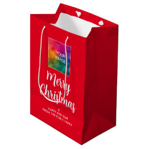 Sacola Para Presentes Média Logotipo da sua imagem Adicionar texto Feliz Natal
