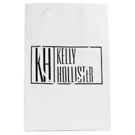 Sacola Para Presentes Média Logotipo de Iniciais e Nomes Mínimos Modernos