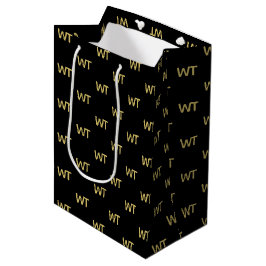 Sacola Para Presentes Média Logotipo de iniciais personalizadas em ouro preto