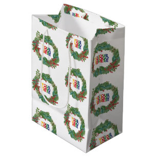 Sacola Para Presentes Média Logotipo de Negócios de Grinalda de Natal