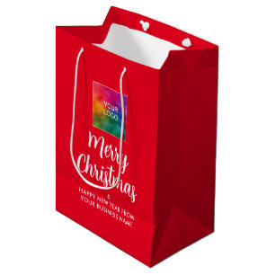 Sacola Para Presentes Média Logotipo de Negócios Feliz Natal Aqui Personalizáv
