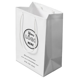 Sacola Para Presentes Média Logotipo de Promo Branco Minimalista de Marca Prof