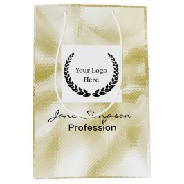 Sacola Para Presentes Média Logotipo Elegante Textura Dourada