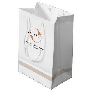 Sacola Para Presentes Média Logotipo em branco e bronzeado, empresa de texto n