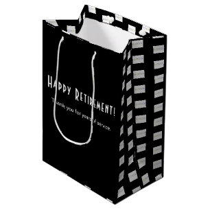Sacola Para Presentes Média Logotipo Empresarial Feliz Aposentadoria Preto e B