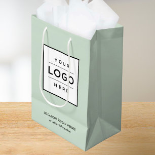 Sacola Para Presentes Média Logotipo Empresarial Personalizado Sage Green Bran
