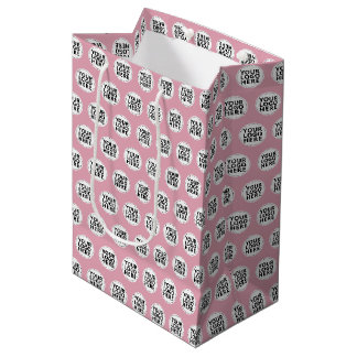 Sacola Para Presentes Média Logotipo Empresarial Repetitivo Rosa Bege
