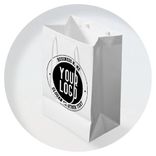 Sacola Para Presentes Média Logotipo ou Design da sua empresa   Texto editável