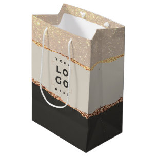 Sacola Para Presentes Média logotipo preto elegante rosa dourado e elegante or