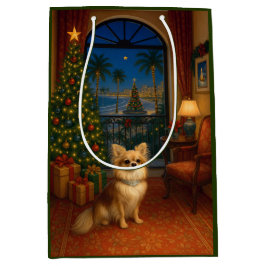 Sacola Para Presentes Média Long-haired Chihuahua Holiday 