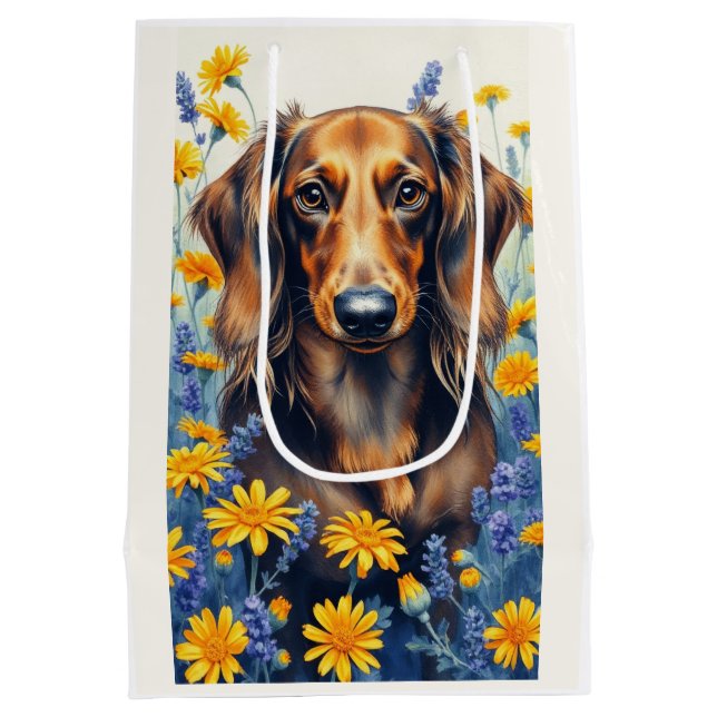 Sacola Para Presentes Média Longhaired Dachshund (Verso)