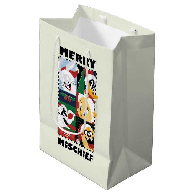 Sacola Para Presentes Média LOONEY TUNES™ Holidy Feliz Mishead (Frente inclinada)