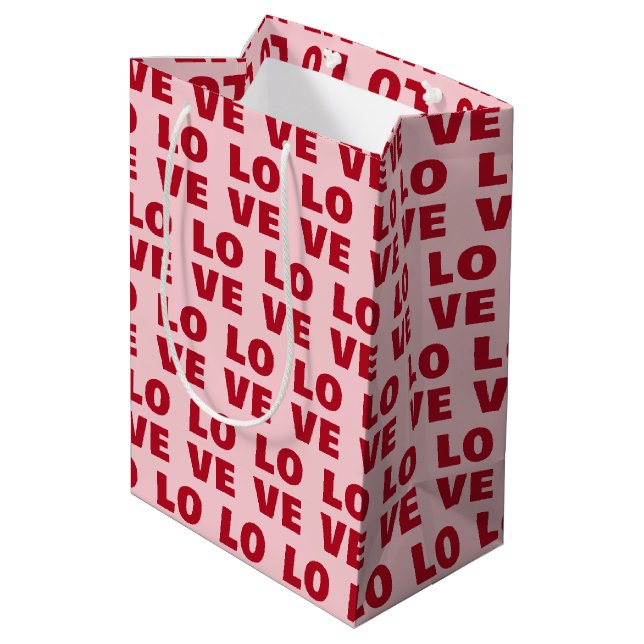 Sacola Para Presentes Média Love Bold Typography Pink & Red (Verso inclinado)