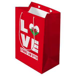 Sacola Para Presentes Média Love Cymru Am Byth Wales Flag Welsh Roots Vintage