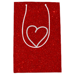 Sacola Para Presentes Média Love Heart White Glitter Medium Gift Namorados B