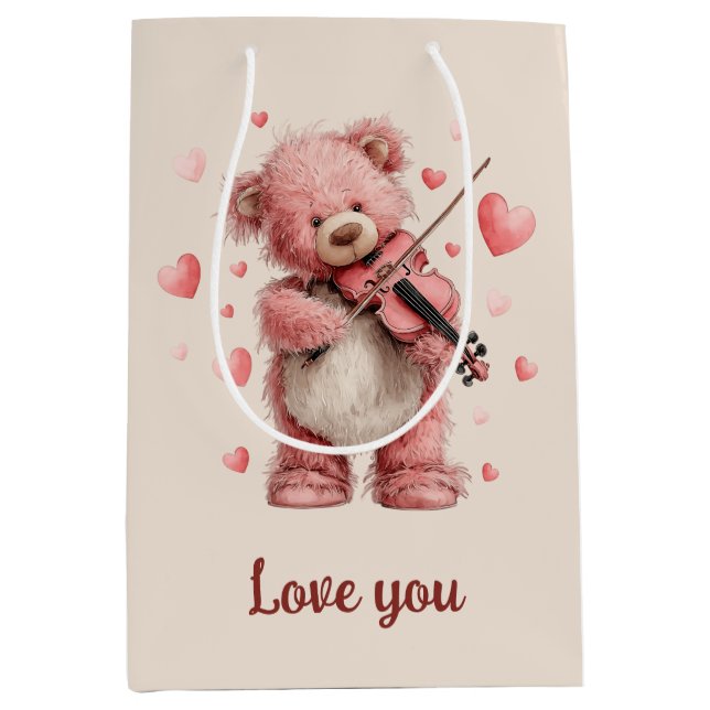 Sacola Para Presentes Média Love You Teddy with Violin (Frente)