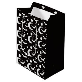 Sacola Para Presentes Média Luás Crescentes, Aranhas e Morcegos Preto Hallowee