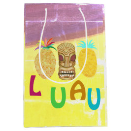 Sacola Para Presentes Média Luau Tiki de Abacaxi de Verão