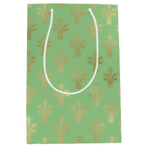 Sacola Para Presentes Média Lux Dourado Fleur de Lis e Green Ash 