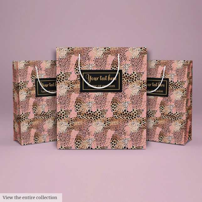 Sacola Para Presentes Média Lux pink and gold leopard skin birthday gift bag (Lux pink and gold leopard skin birthday gift bag)